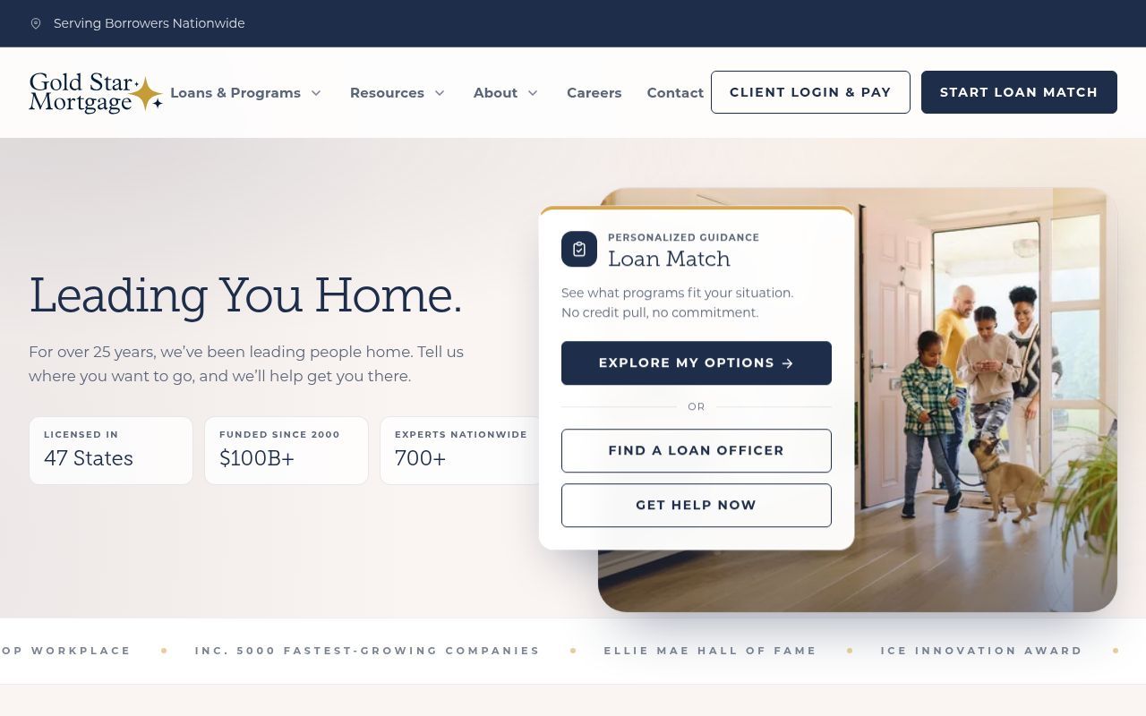 Homepage screenshot of goldstarfinancial.com