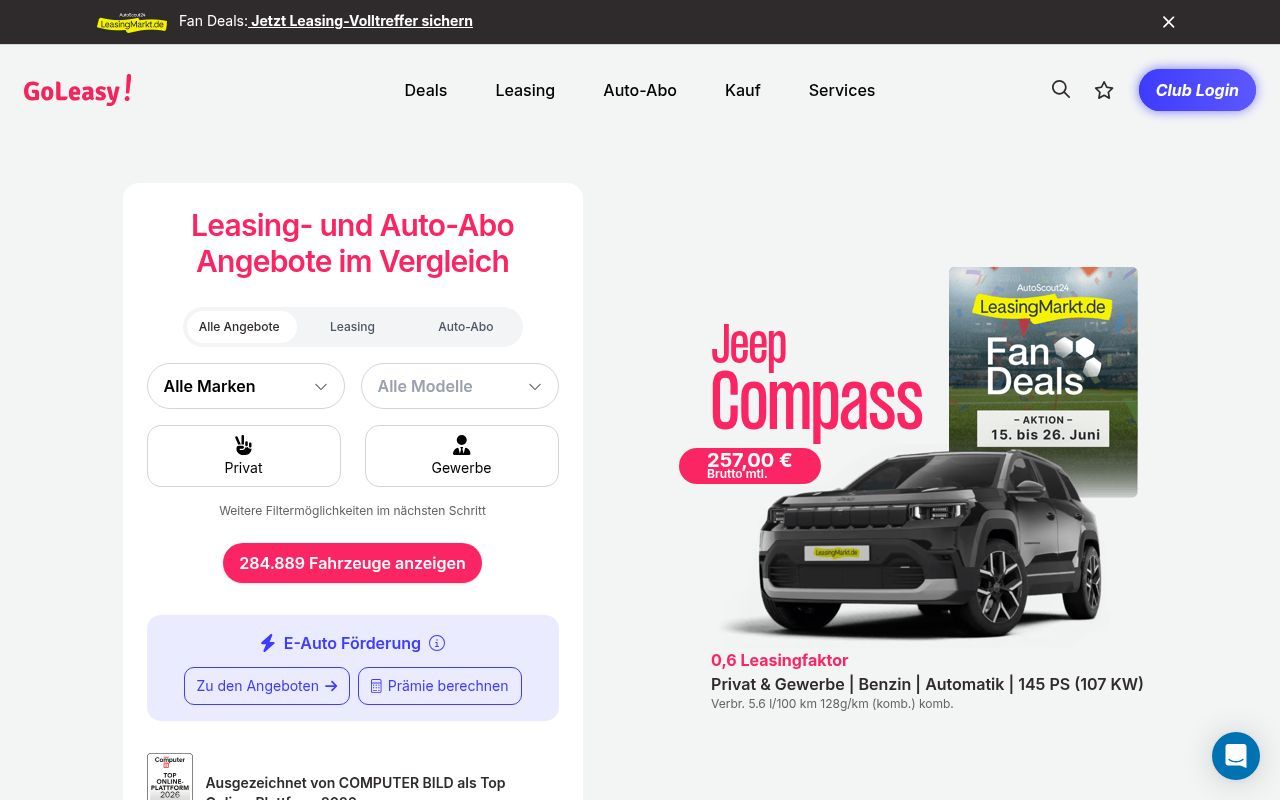 Homepage screenshot of goleasy.de
