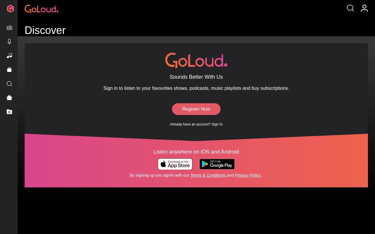 Homepage screenshot of goloudplayer.com