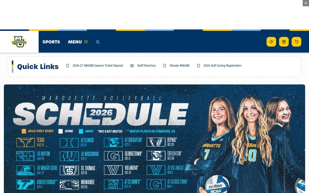 Homepage screenshot of gomarquette.com