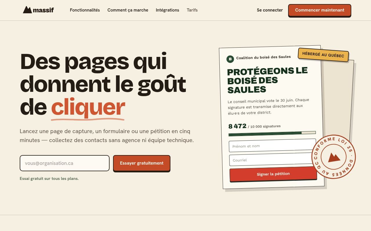 Homepage screenshot of gomassif.app