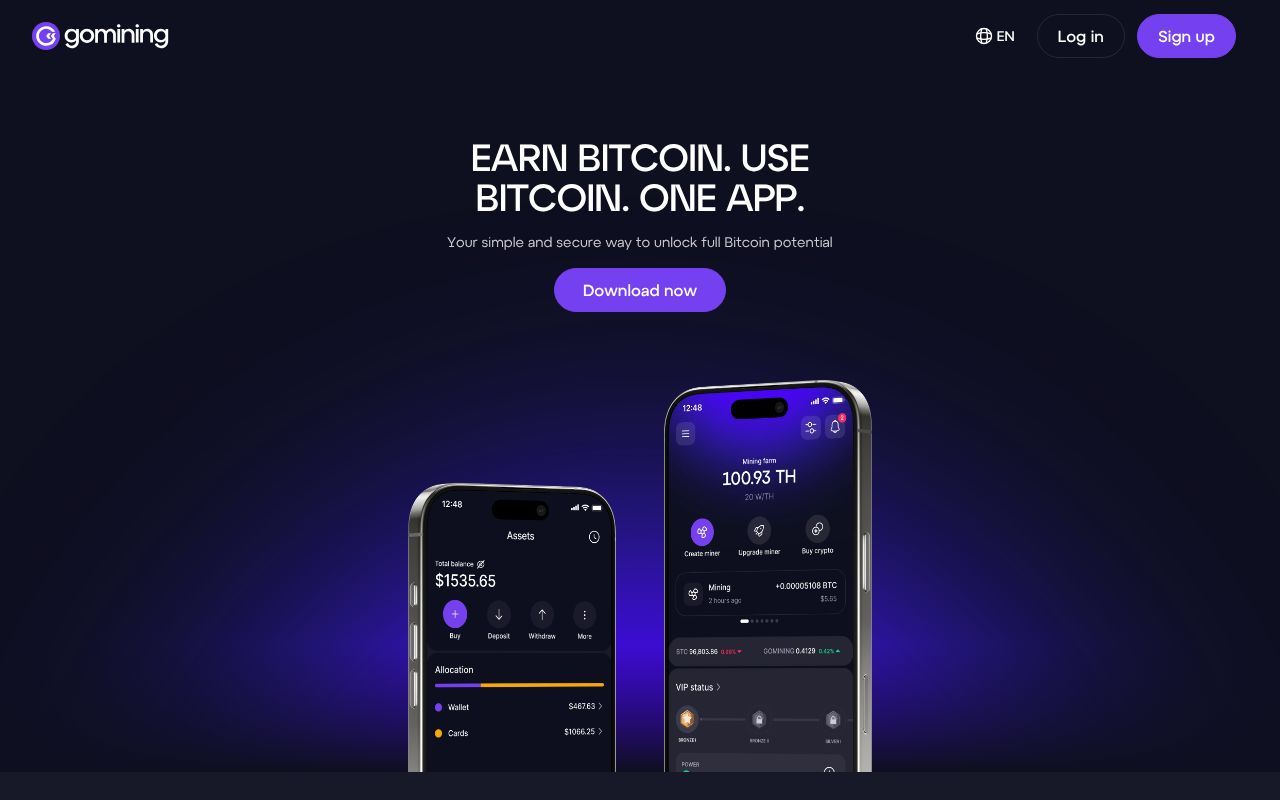 Homepage screenshot of gomining.com