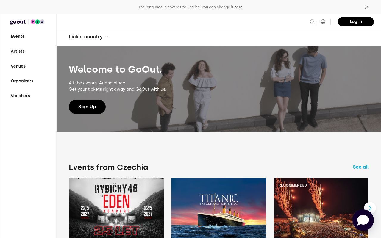 Homepage screenshot of goout.net