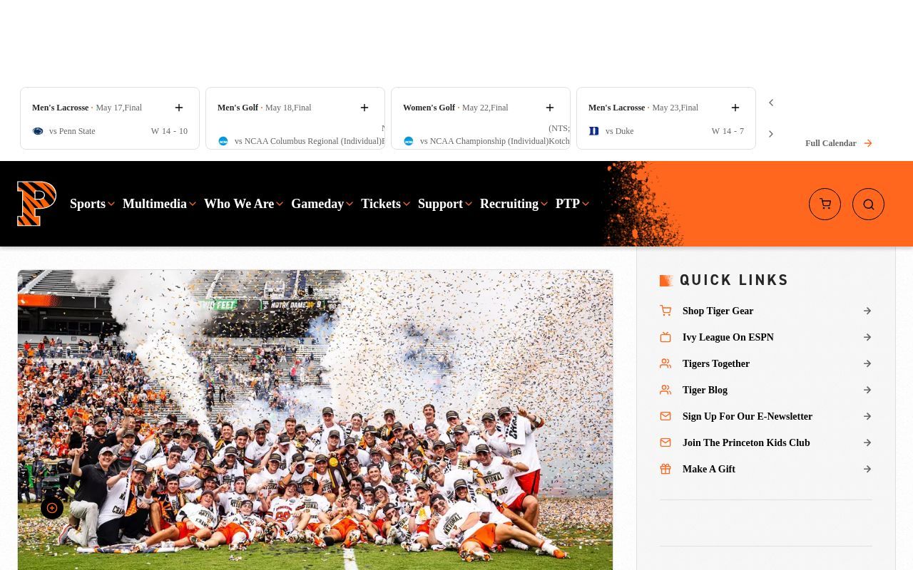 Homepage screenshot of goprincetontigers.com