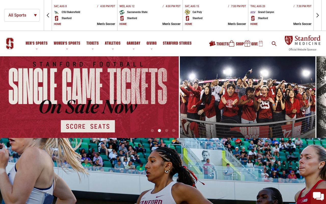 Homepage screenshot of gostanford.com
