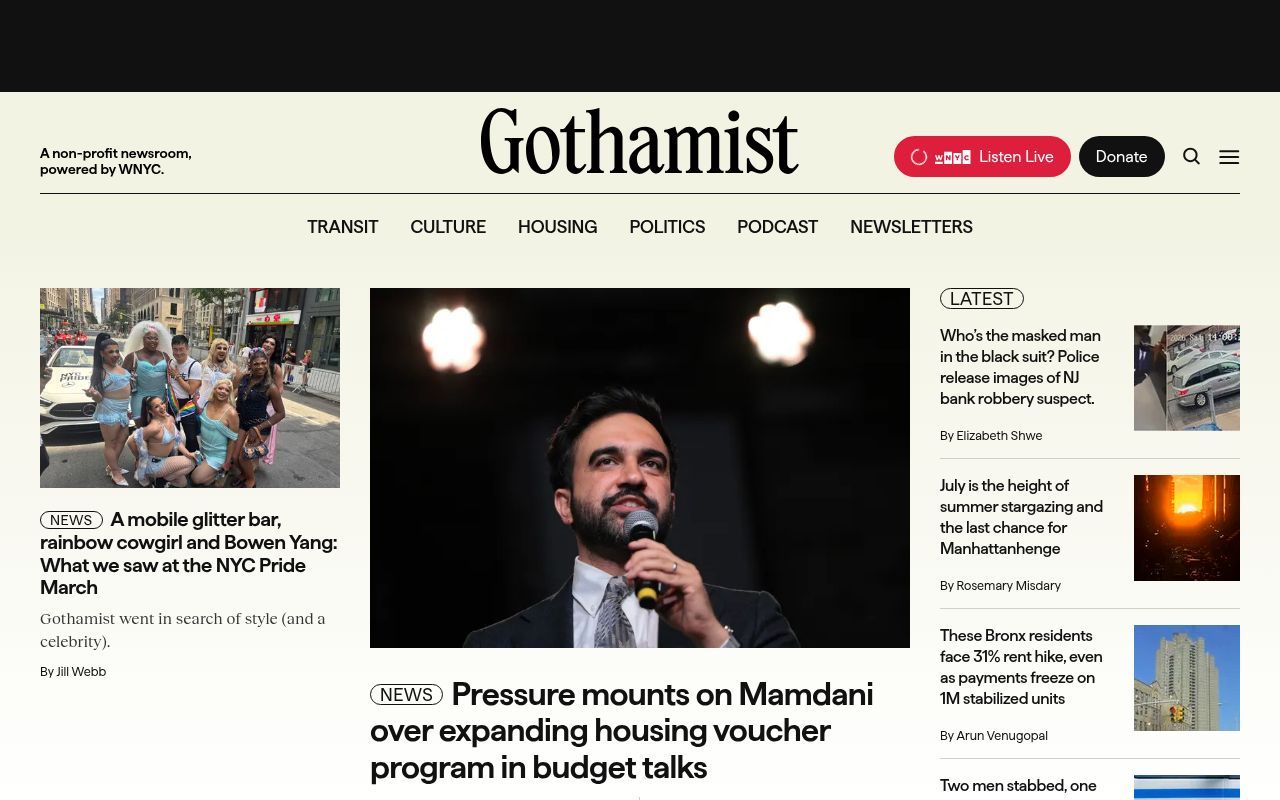 Homepage screenshot of gothamist.com