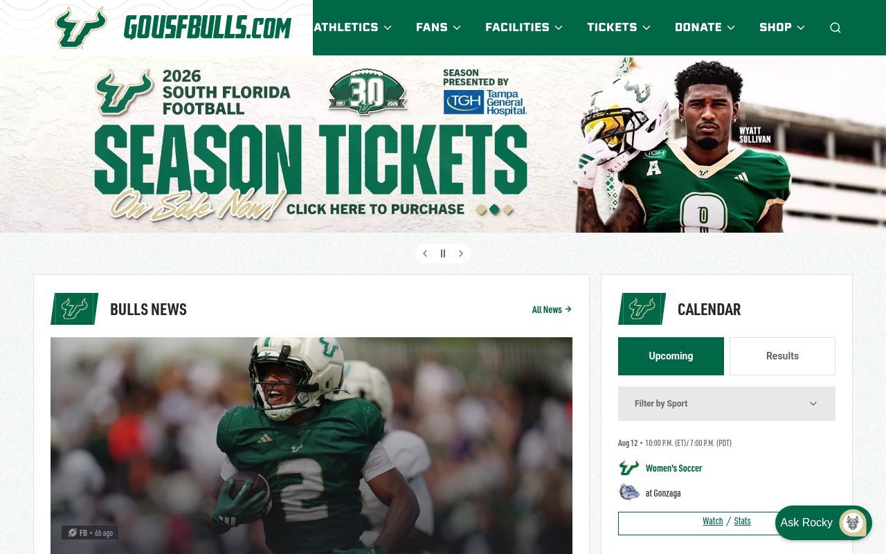 Homepage screenshot of gousfbulls.com