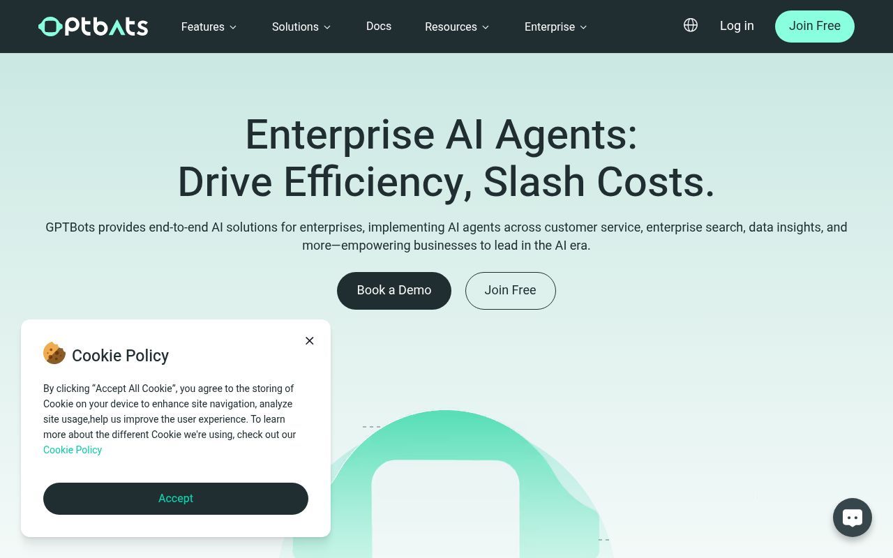Homepage screenshot of gptbots.ai