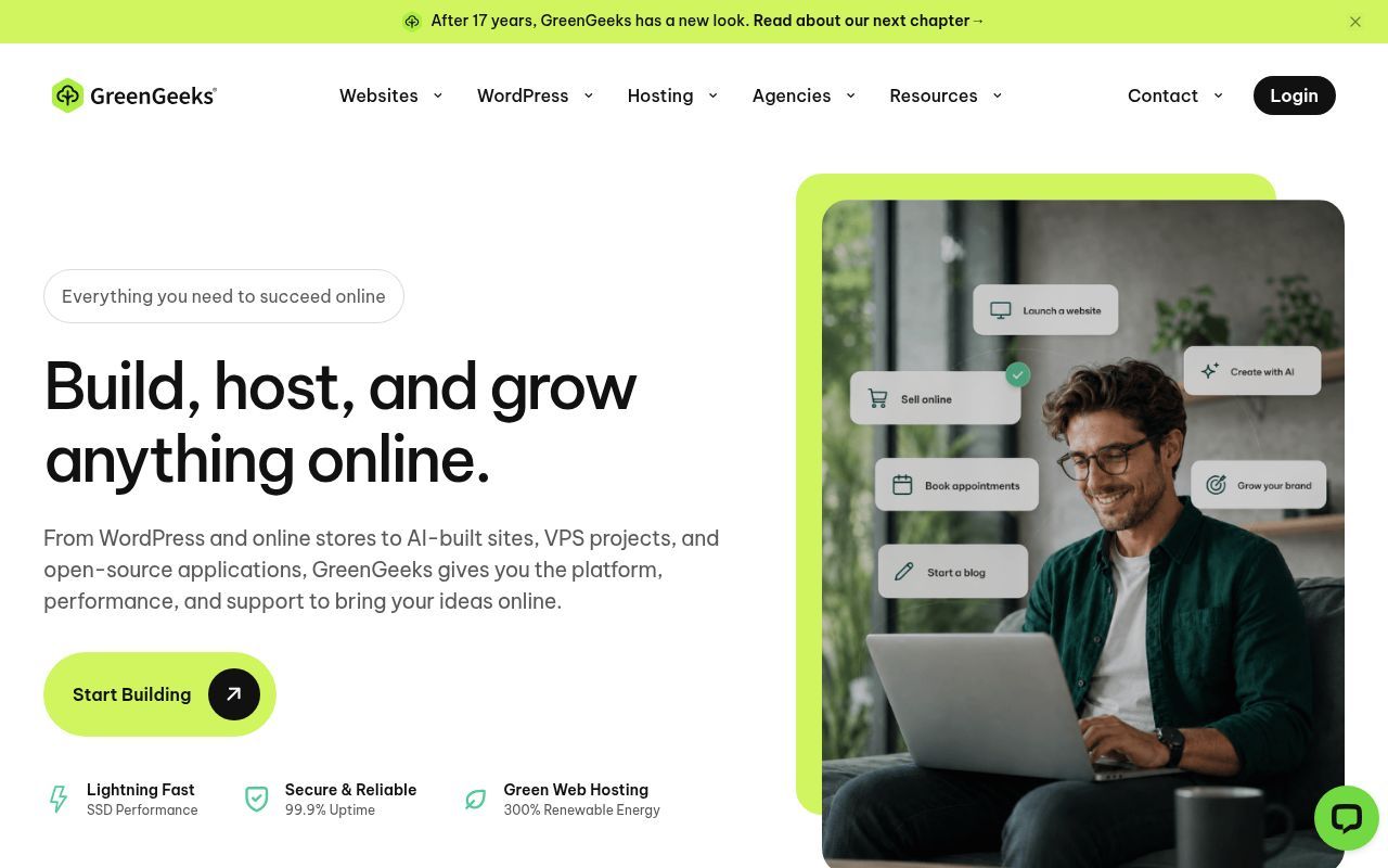 Homepage screenshot of greengeeks.com