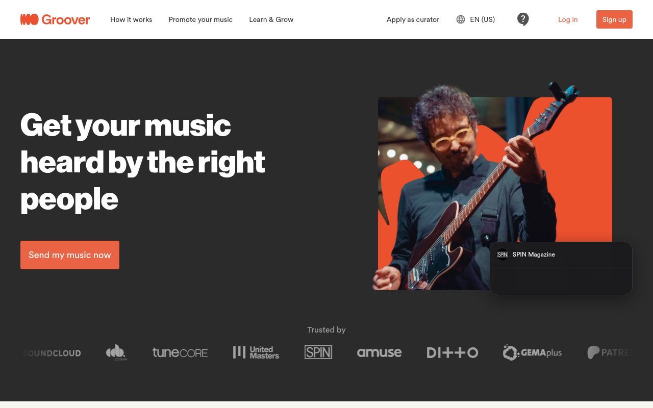 Homepage screenshot of groover.co