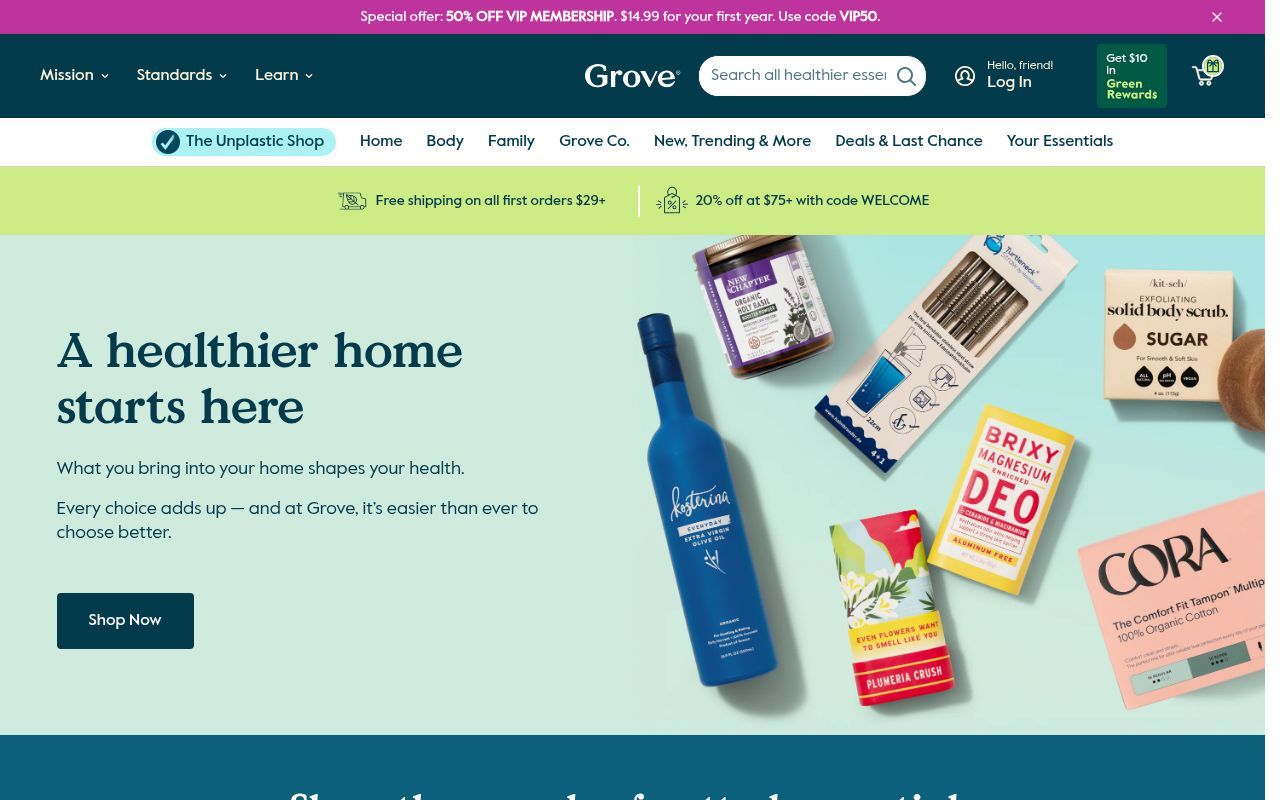 Homepage screenshot of grove.co