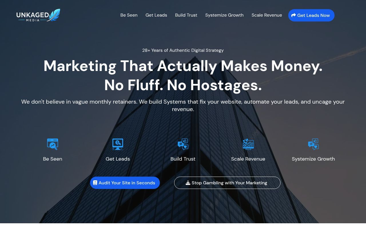 Homepage screenshot of growth.unkaged.media