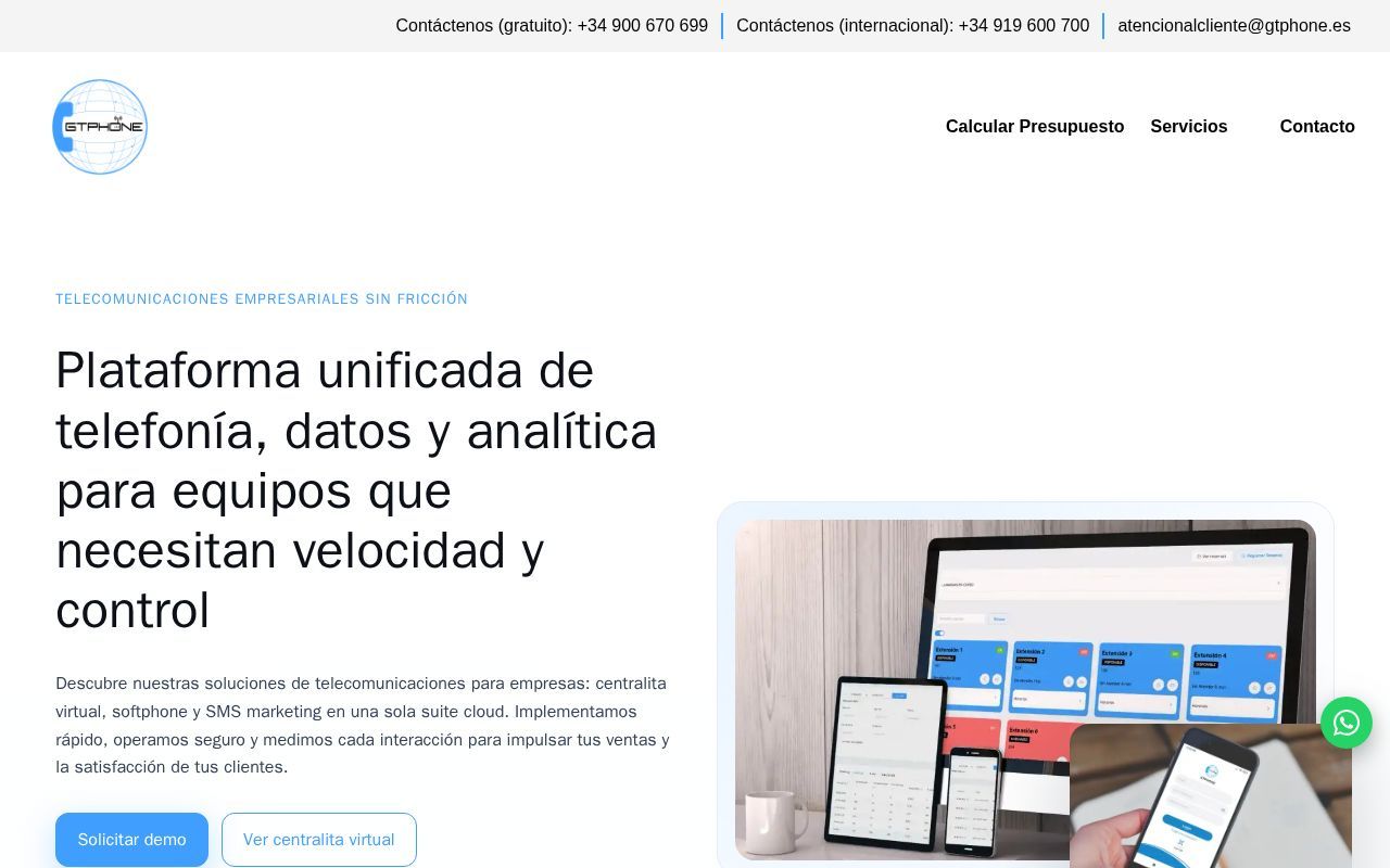 Homepage screenshot of gtphone.es