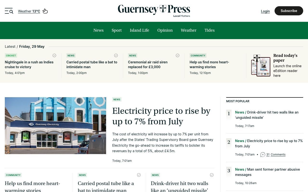 Homepage screenshot of guernseypress.com