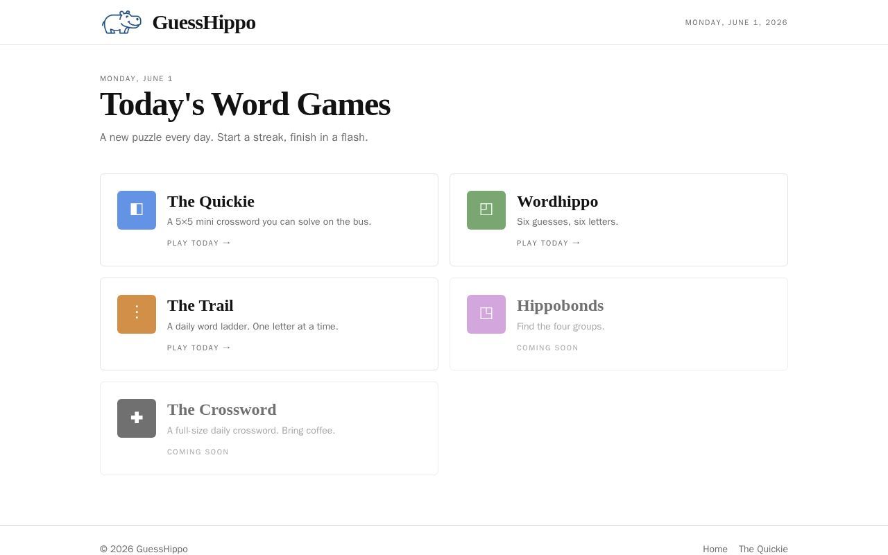 Homepage screenshot of guesshippo.com