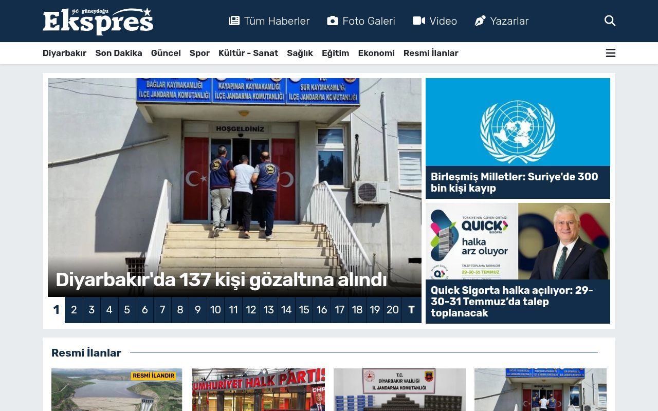 Homepage screenshot of guneydoguekspres.com