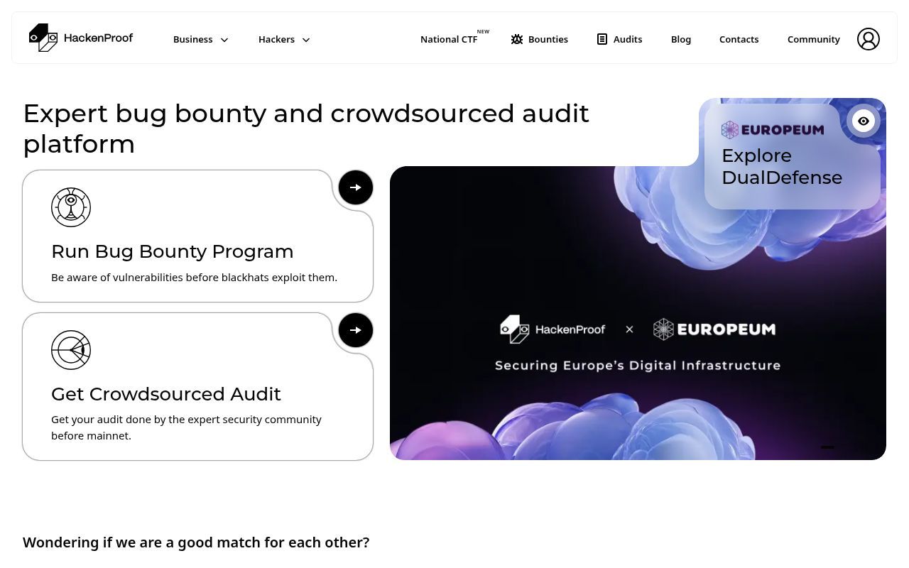 Homepage screenshot of hackenproof.com