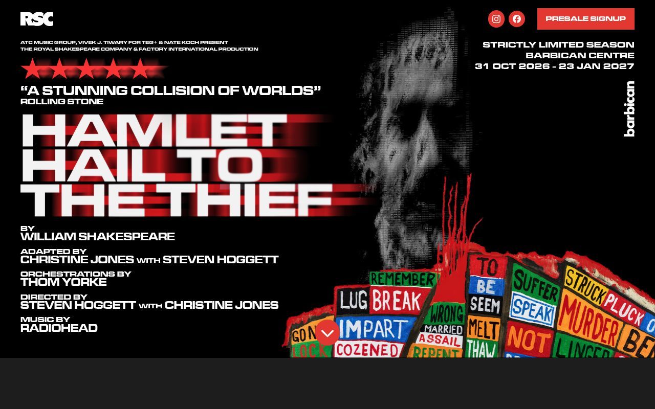 Homepage screenshot of hamlethailtothethief.com