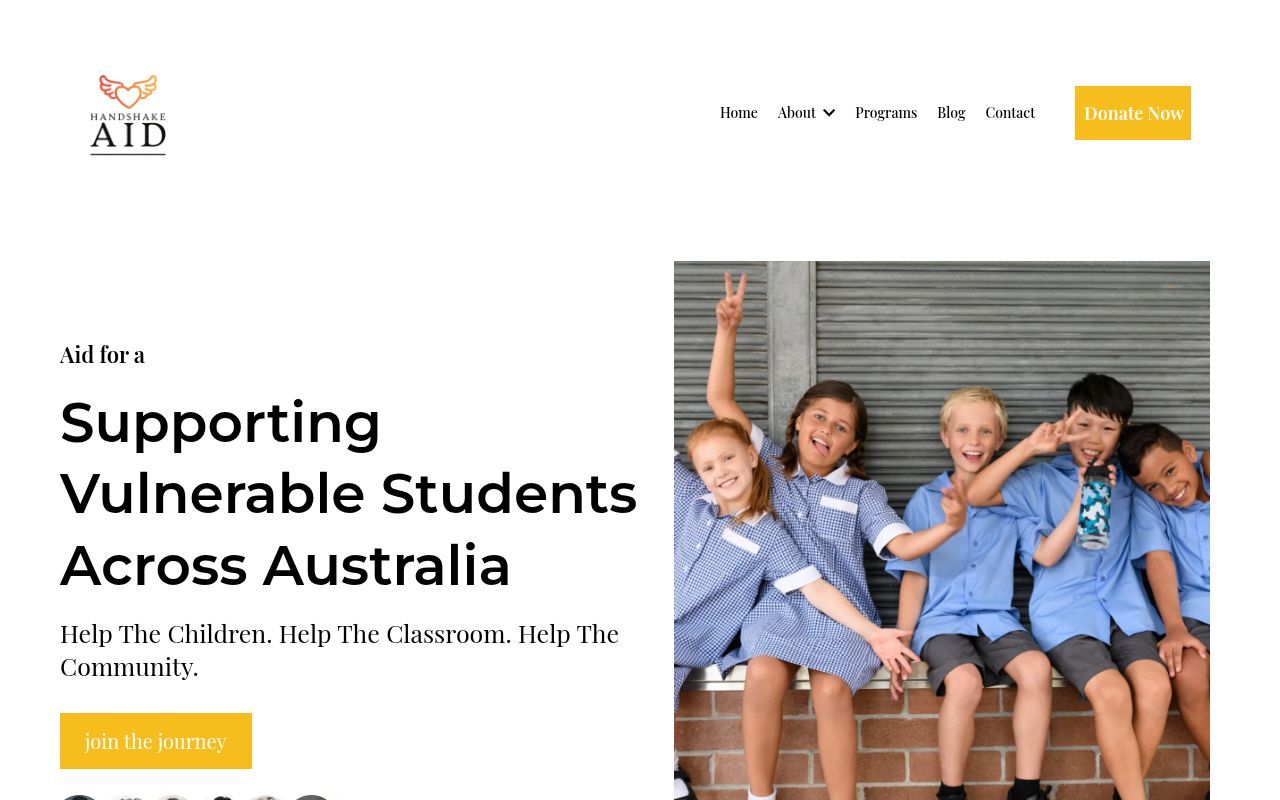 Homepage screenshot of handshakeaid.org