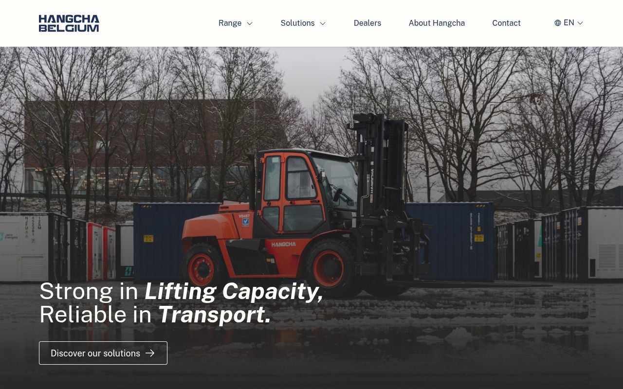 Homepage screenshot of hangcha-belgium.be
