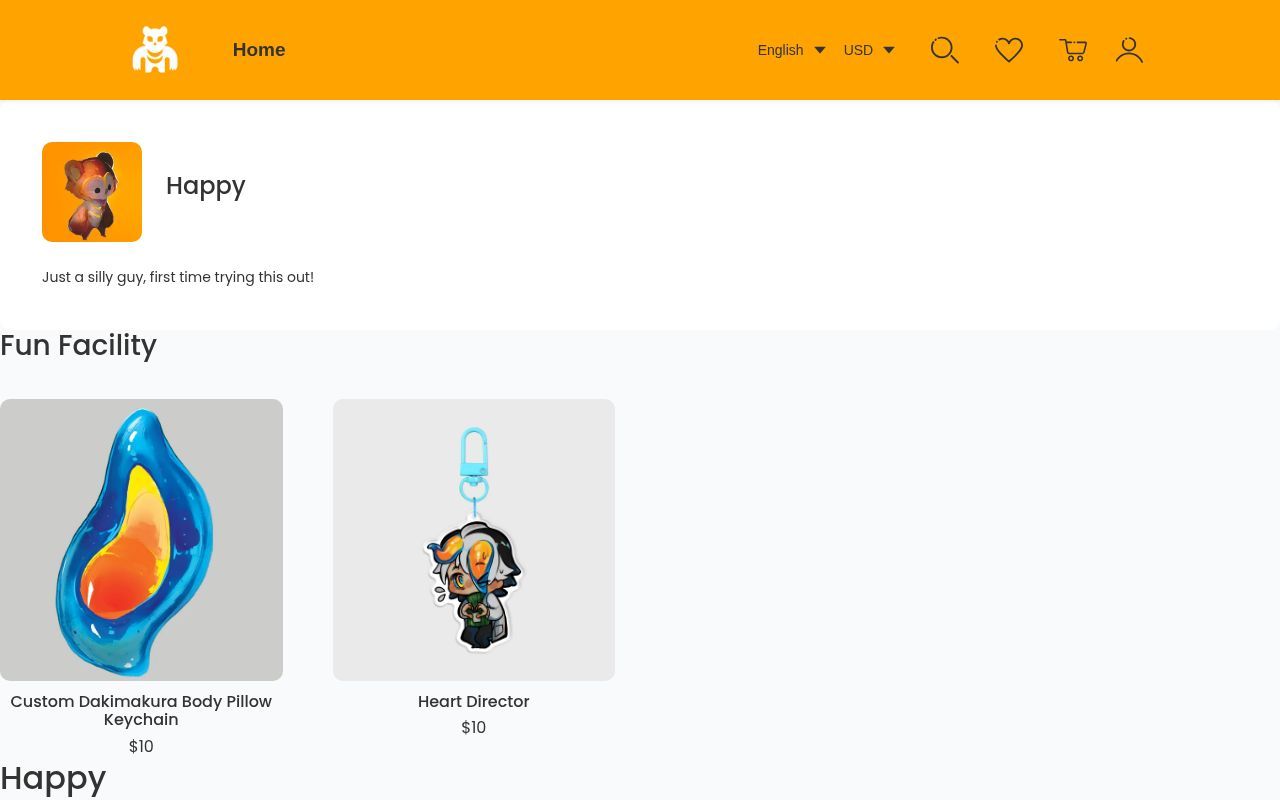 Homepage screenshot of happythemyth.artiststore.com