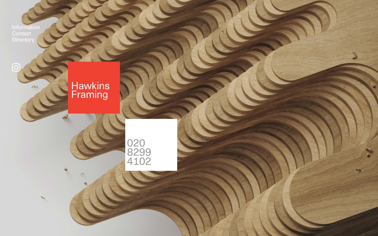Homepage screenshot of hawkinsframing.com