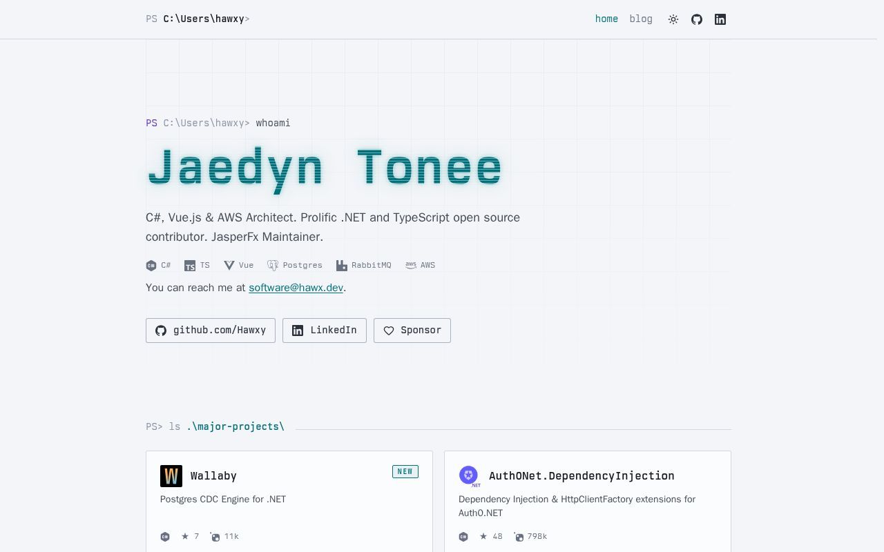 Homepage screenshot of hawx.dev