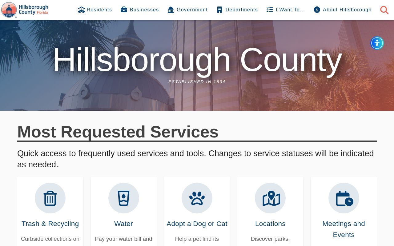 Homepage screenshot of hcfl.gov