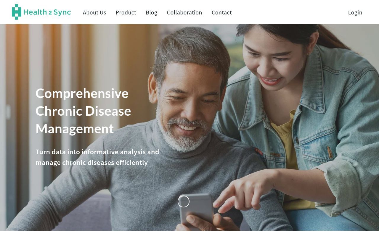 Homepage screenshot of health2sync.com