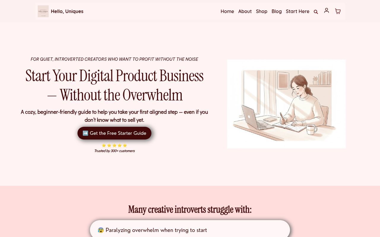 Homepage screenshot of hellouniques.co
