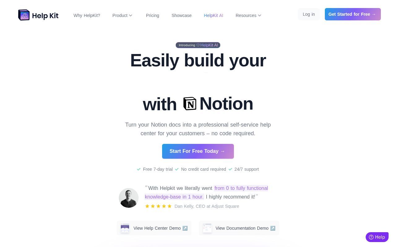 Homepage screenshot of helpkit.so