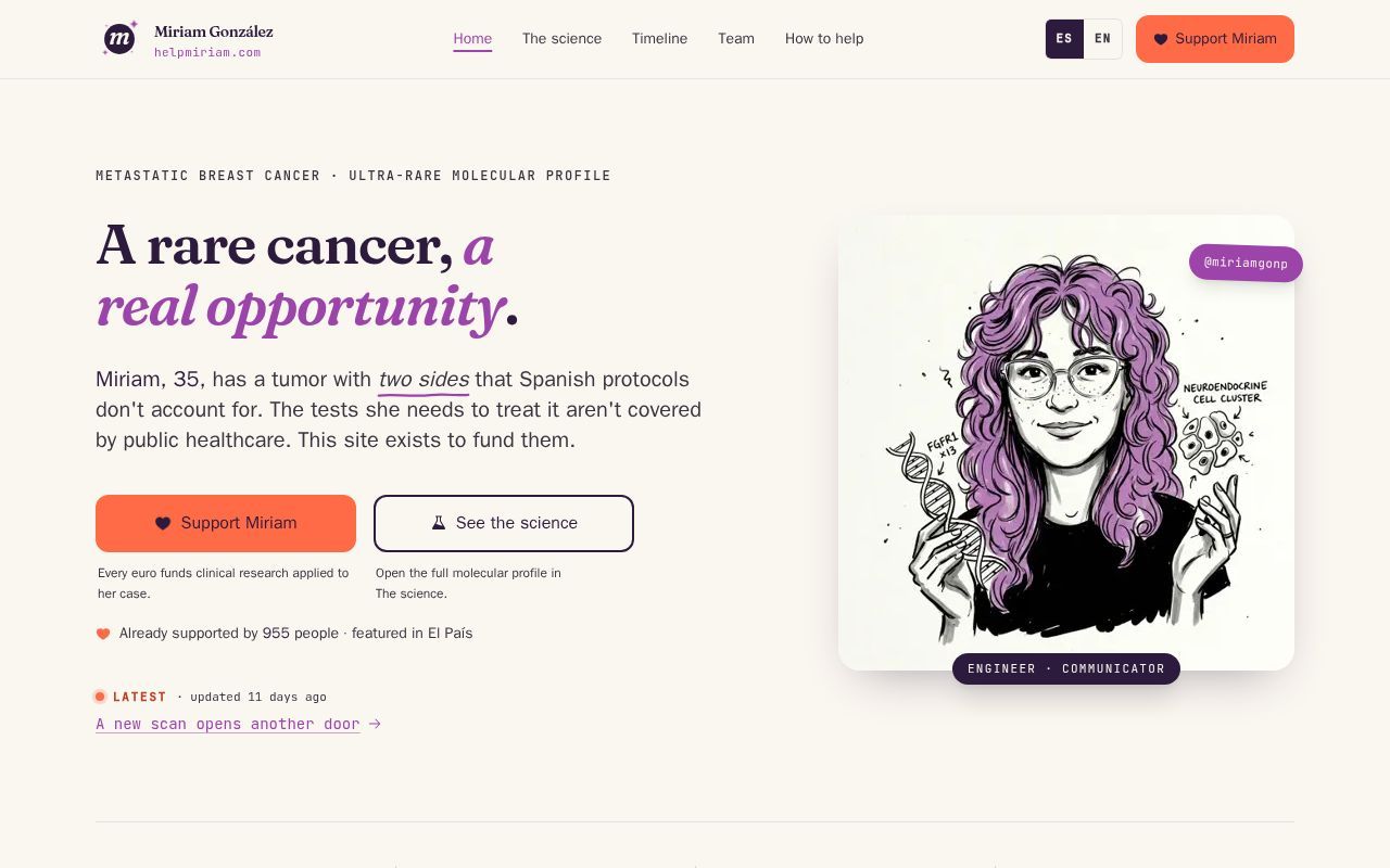 Homepage screenshot of helpmiriam.com