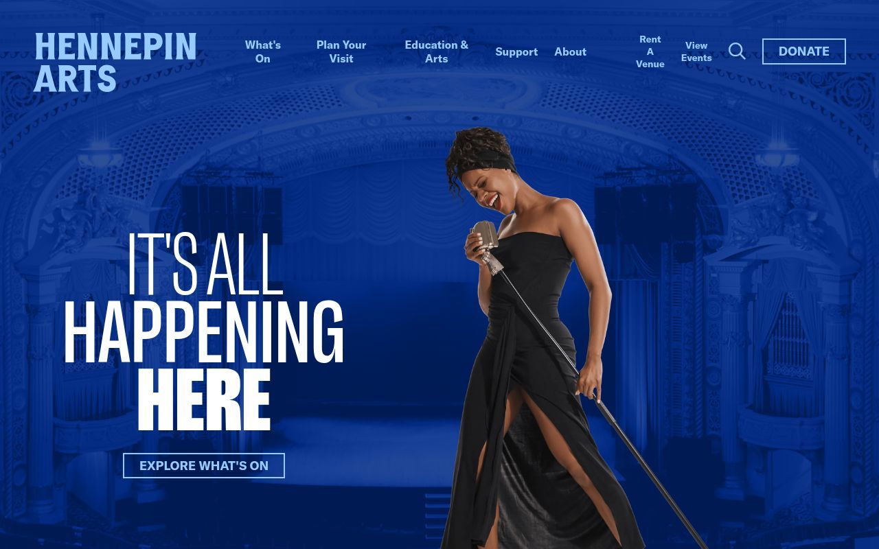 Homepage screenshot of hennepinarts.org