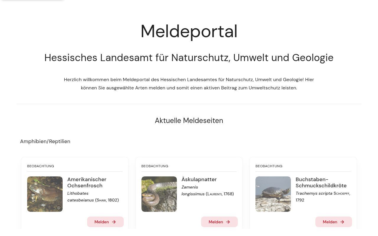 Homepage screenshot of hessen.meldeportal.cloud