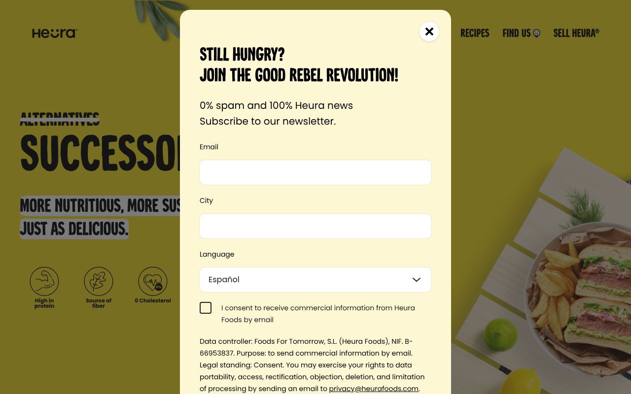 Homepage screenshot of heurafoods.com