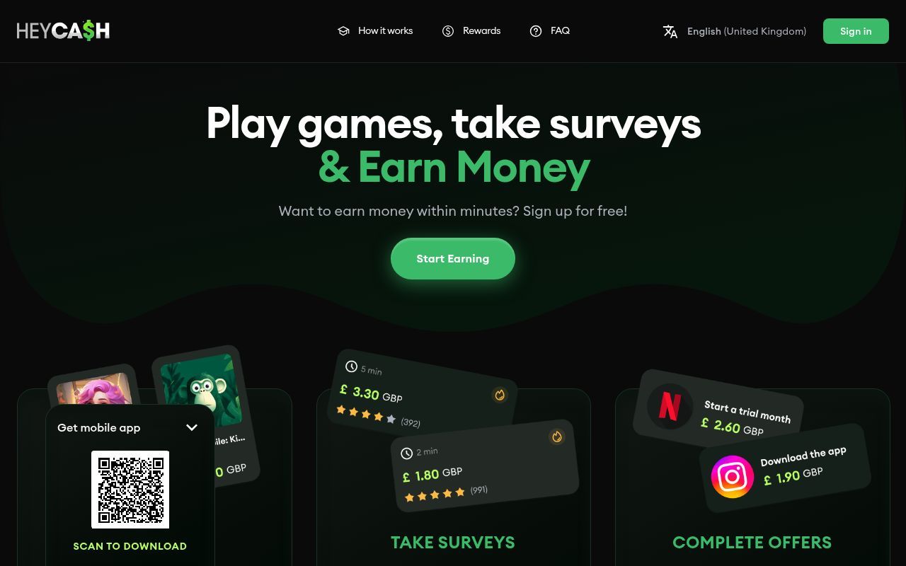 Homepage screenshot of heycash.com