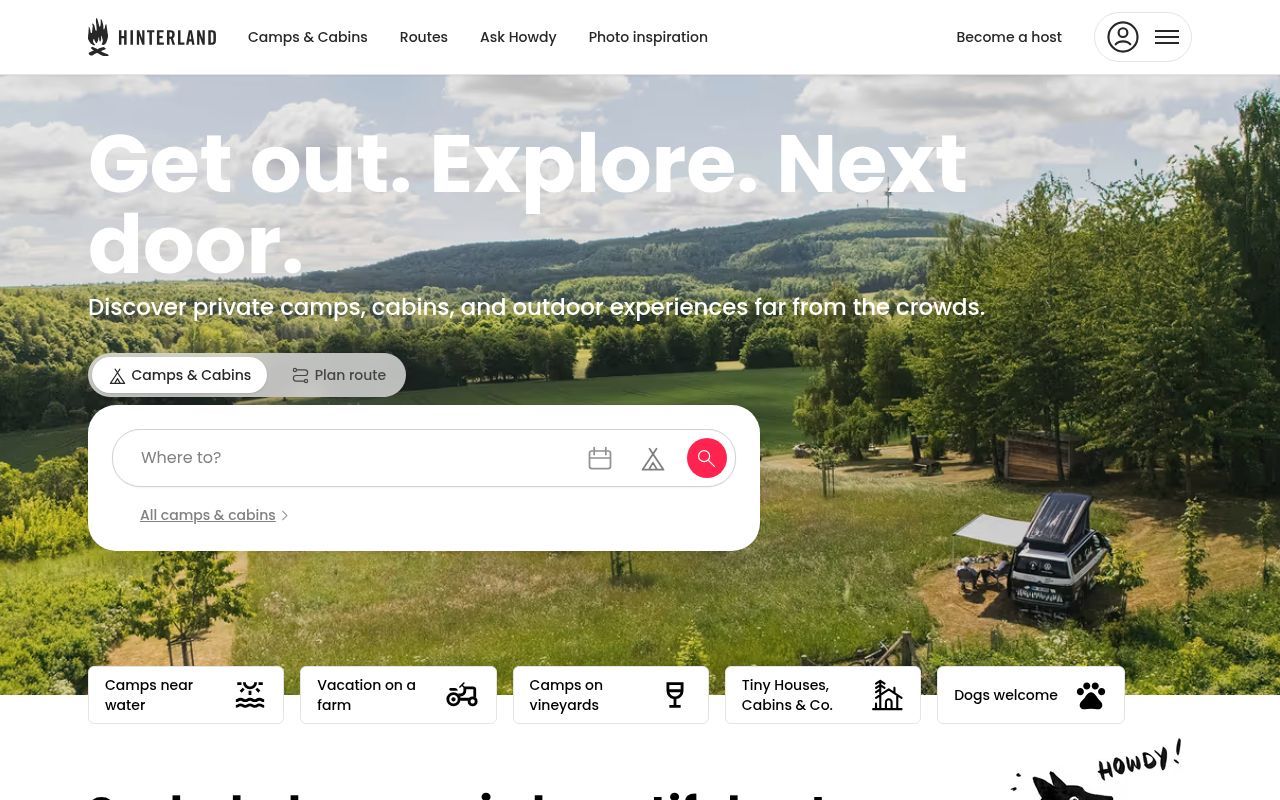 Homepage screenshot of hinterland.camp