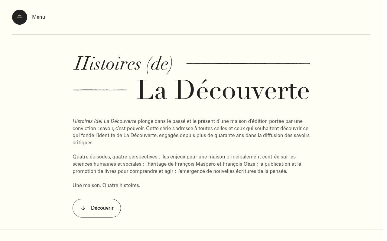 Homepage screenshot of histoires.editionsladecouverte.fr