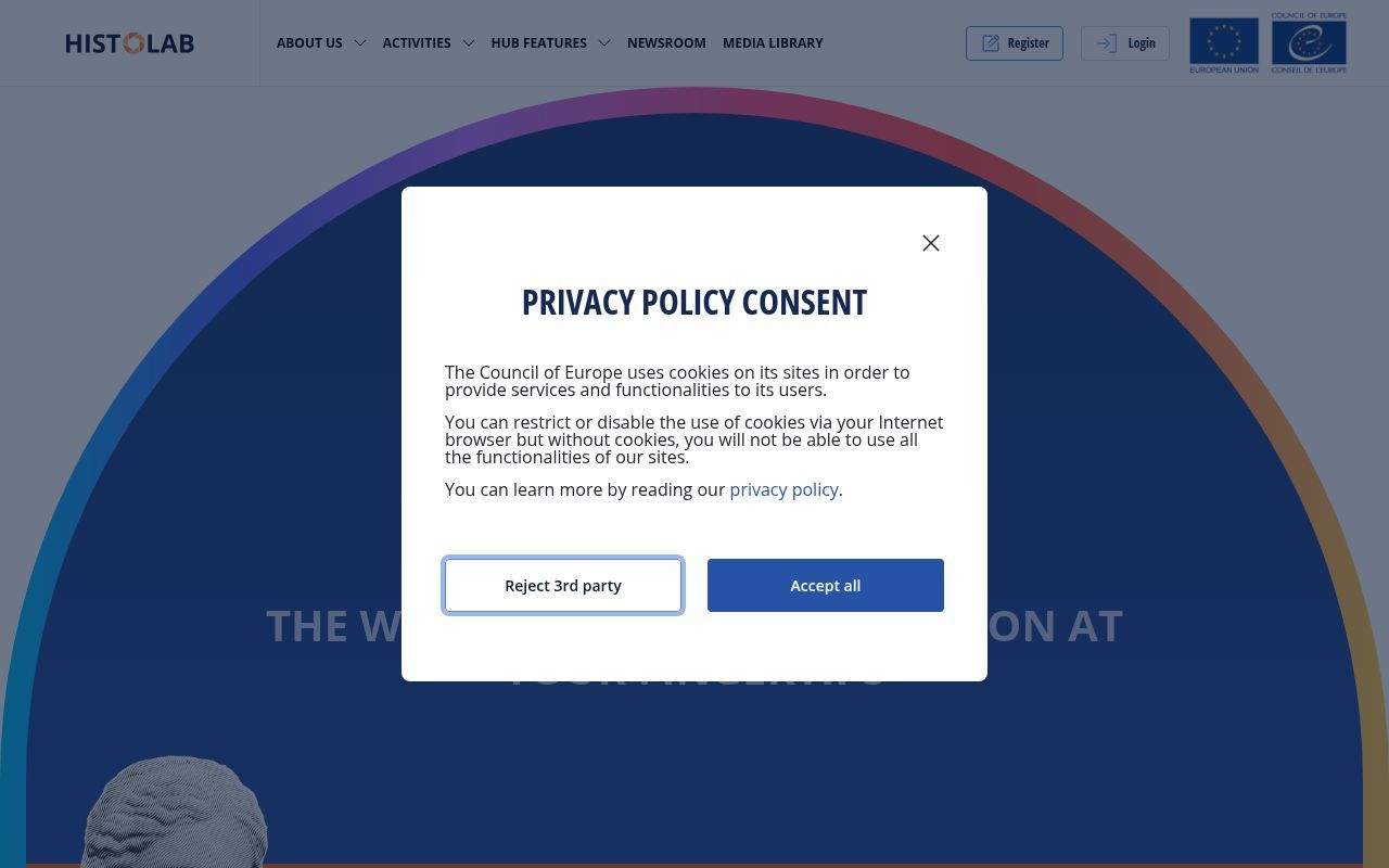 Homepage screenshot of histolab.coe.int