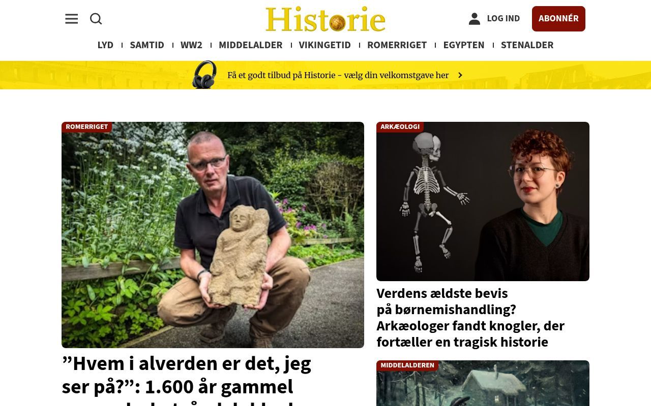 Homepage screenshot of historienet.dk