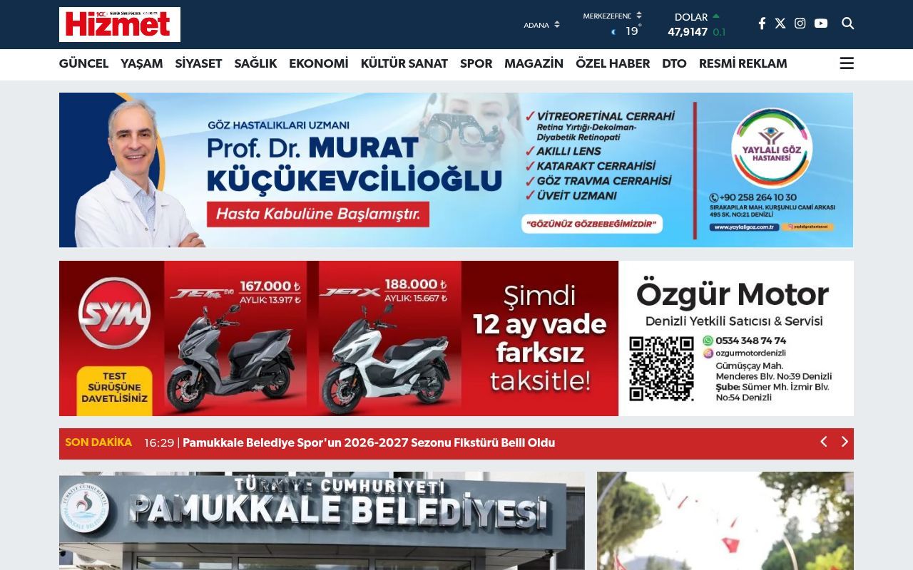 Homepage screenshot of hizmetgazetesi.com.tr