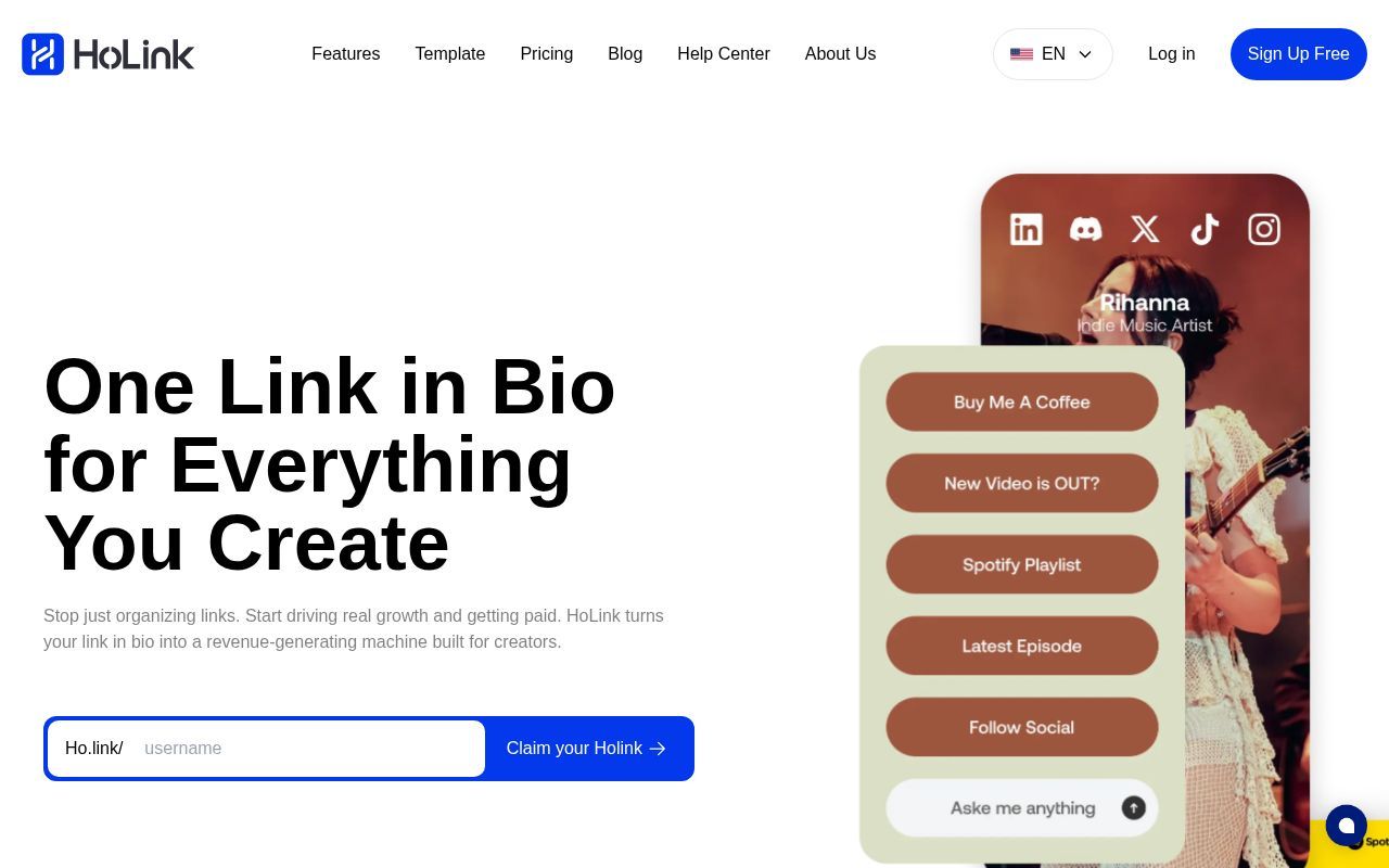 Homepage screenshot of ho.link