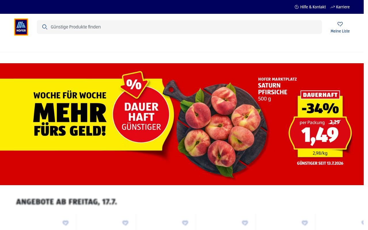 Homepage screenshot of hofer.at