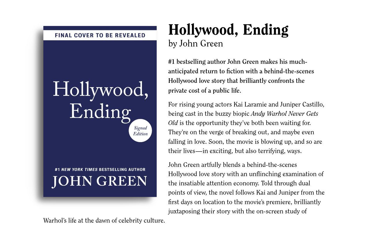 Homepage screenshot of hollywoodendingbook.com