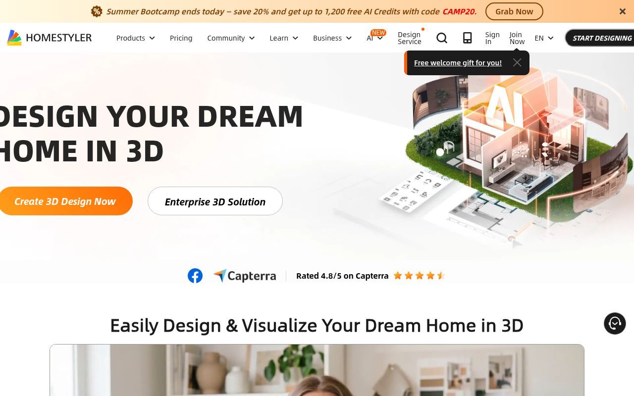 Homepage screenshot of homestyler.com
