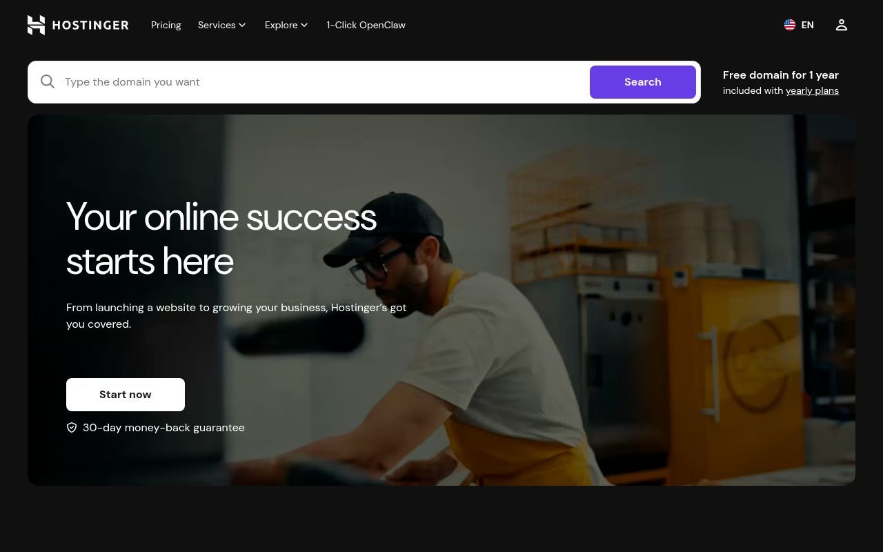 Homepage screenshot of hostinger.com