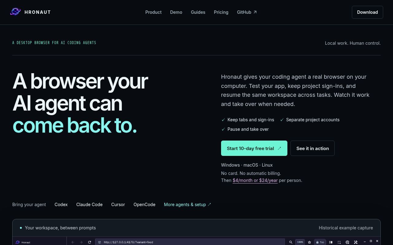 Homepage screenshot of hronaut.dev