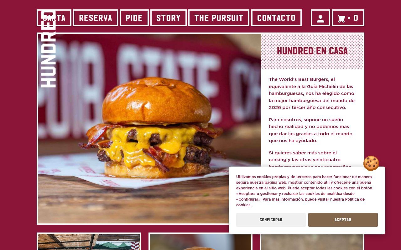 Homepage screenshot of hundredburgers.com