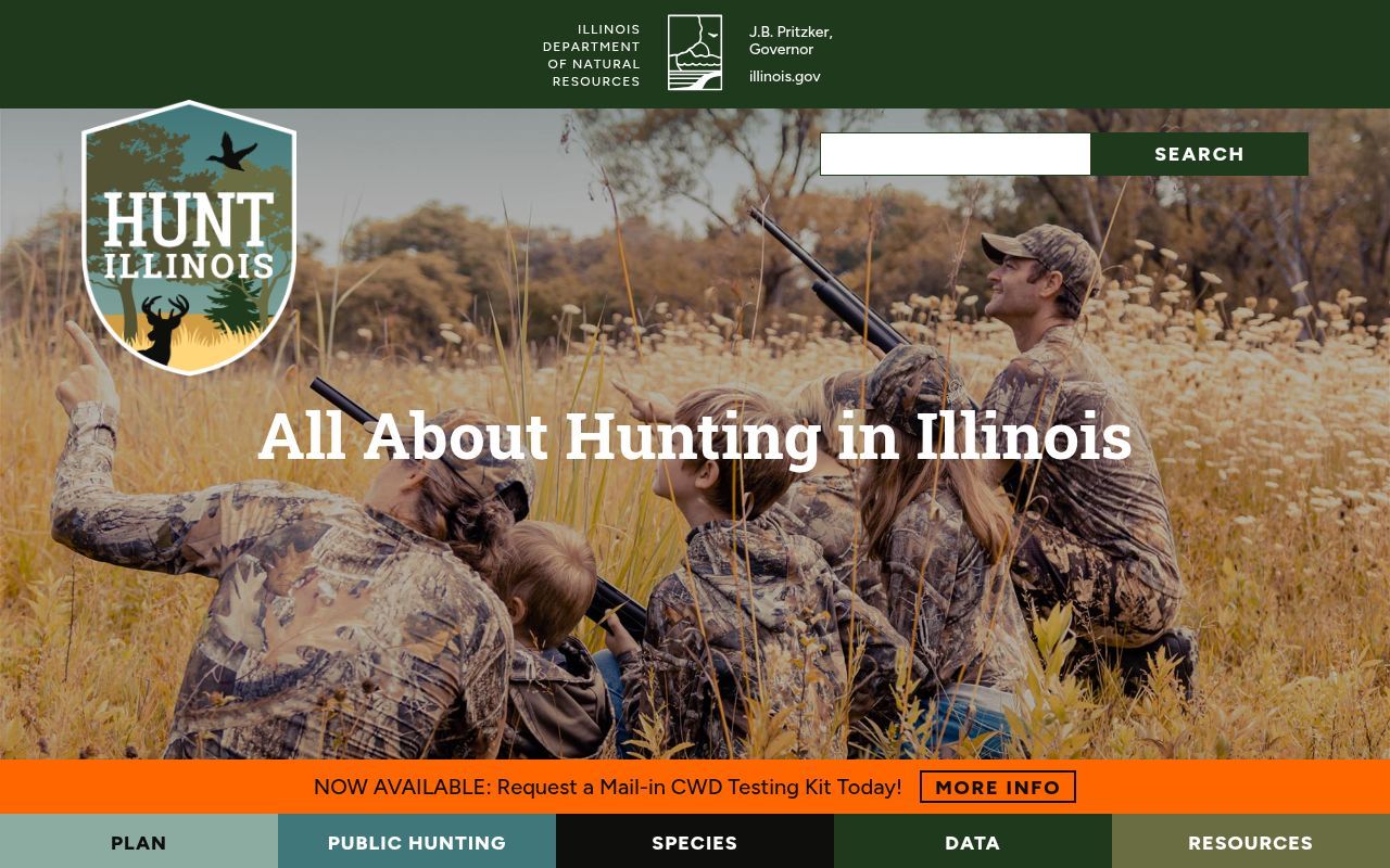 Homepage screenshot of huntillinois.org