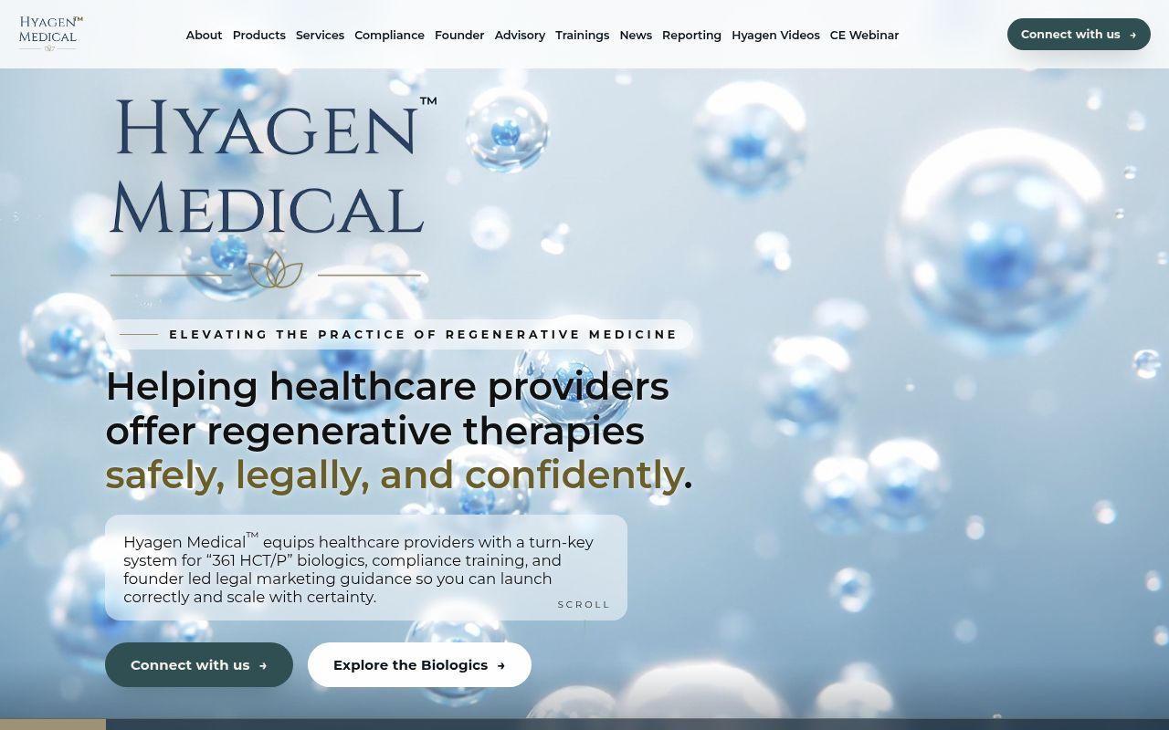 Homepage screenshot of hyagenmedical.com